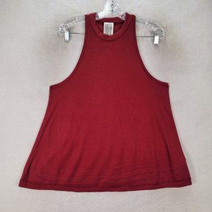 Free People Burgundy Ribbed Knit Boho Round Neck Racerback Flowy Tank Blouse